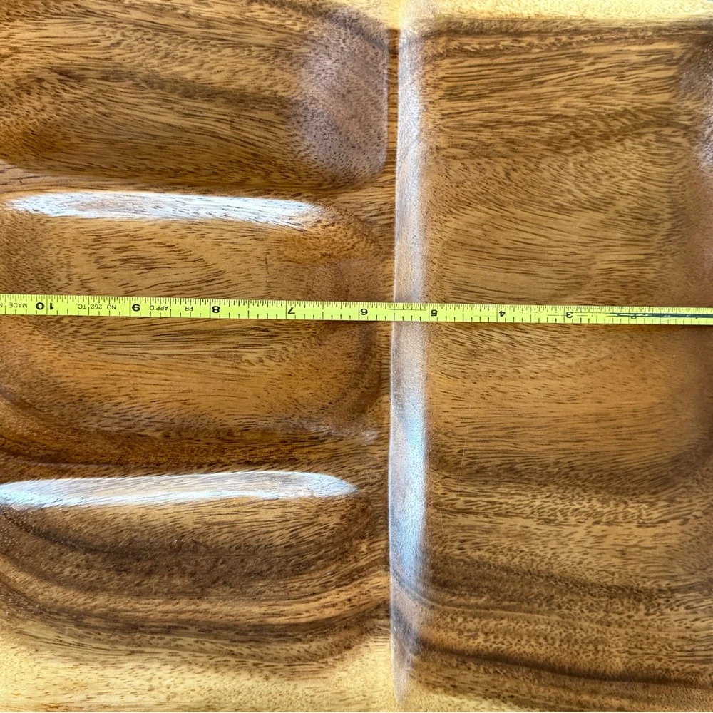 Vintage handmade Wood square platter with 4 sections made in the Philippines !